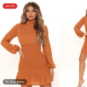 Kisses smocked mini dress, color- rust, size L